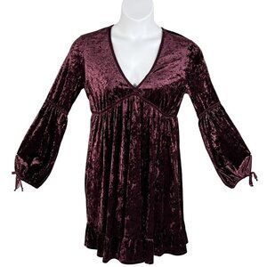 Chelsea & Violet NWT Womens M Babydoll Burgundy Velvet Dress Witchy Whimsigoth
